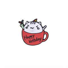 Cat & Coffee Cup Brooch Cat Badge Collar Pin for Men