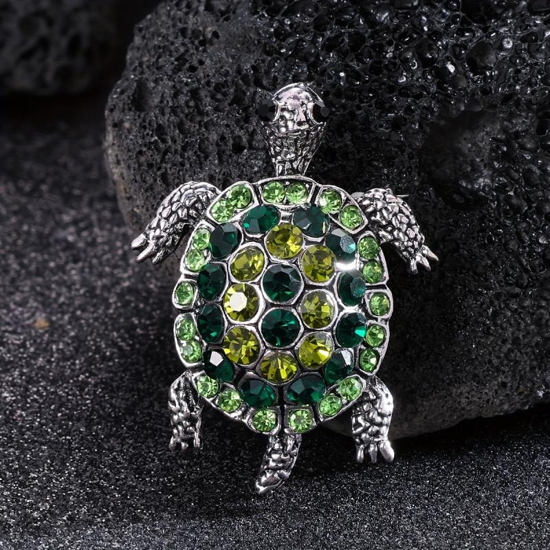 Hip Hop Green Turtle Animal Brooch Full Rhinestone