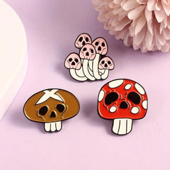 Skull Face Mushroom Brooch