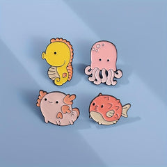 5pcs Cartoon Ocean Animal Brooches Men Shark Whale Seahorse Pufferfish Jellyfish