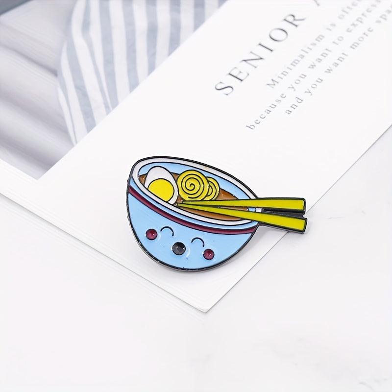 2pcs Cartoon Ramen Pin Enamel Noodle Bowl Brooch For Men