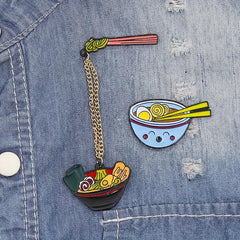 2pcs Cartoon Ramen Pin Enamel Noodle Bowl Brooch For Men
