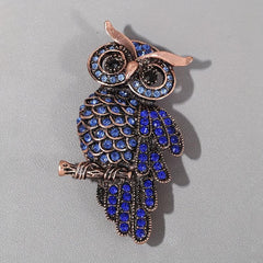Alloy Owl Brooch with Faux Diamond Inlay