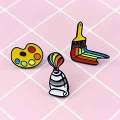 Rainbow Painting Tools Brooch Colored Palette Brushes Pins