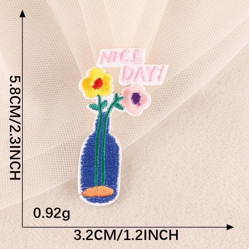 6pcs Flower Vase Embroidered Iron on Patch DIY Decorative Clothes Pants Holes