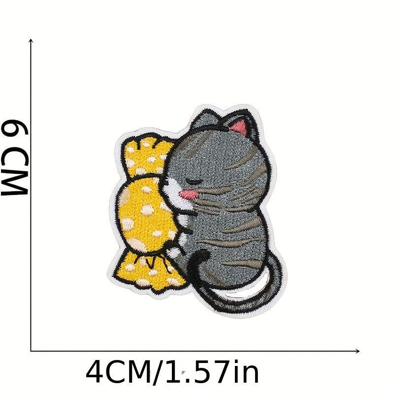 8pcs Little Lazy Cat Iron On Patches Embroidered Applique Repair Patch