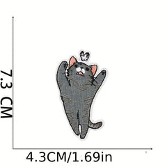 8pcs Little Lazy Cat Iron On Patches Embroidered Applique Repair Patch