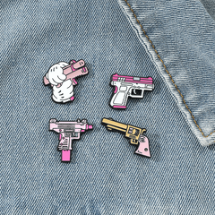 Cartoon Pink Gun Brooch Bracelet Bag Accessory Men