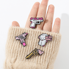 Cartoon Pink Gun Brooch Bracelet Bag Accessory Men