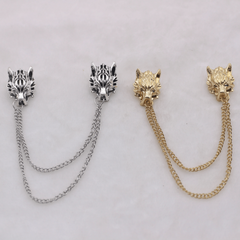 Punk Lion Head Tassel Brooch Pin Animal Head Collar Coat Pin