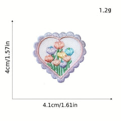 Heart Flower Iron On Patches for Kids Sew On Embroidered Applique