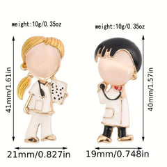 Cartoon Couple Boy Girl Brooch Nurse Pin for Sweater