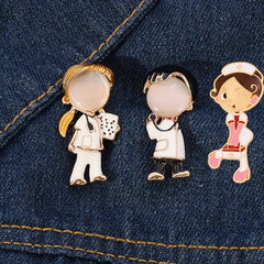 Cartoon Couple Boy Girl Brooch Nurse Pin for Sweater