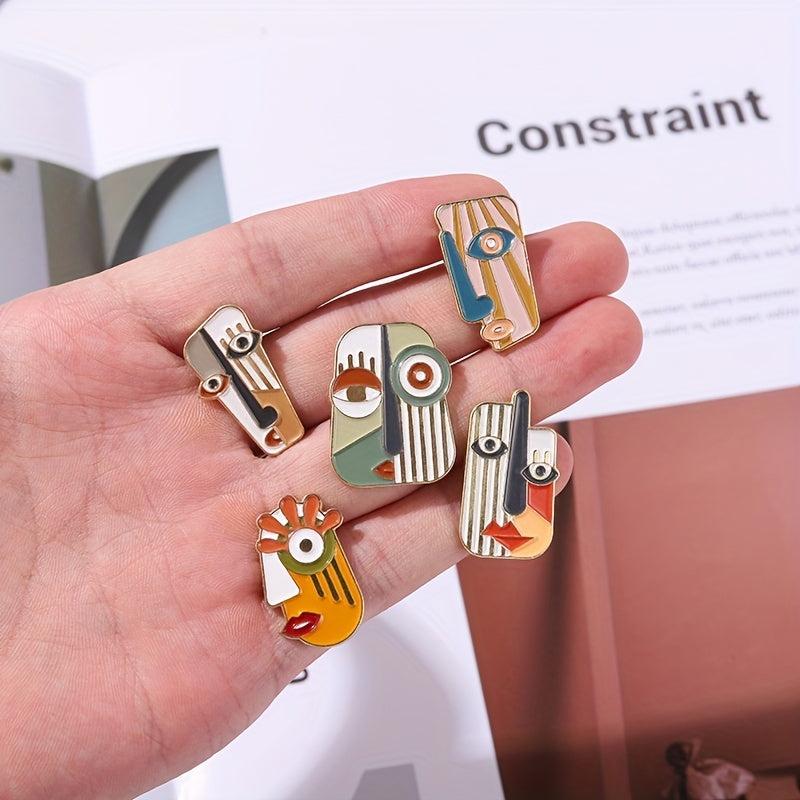 Geometric Portrait Enamel Pins Abstract Face Brooches