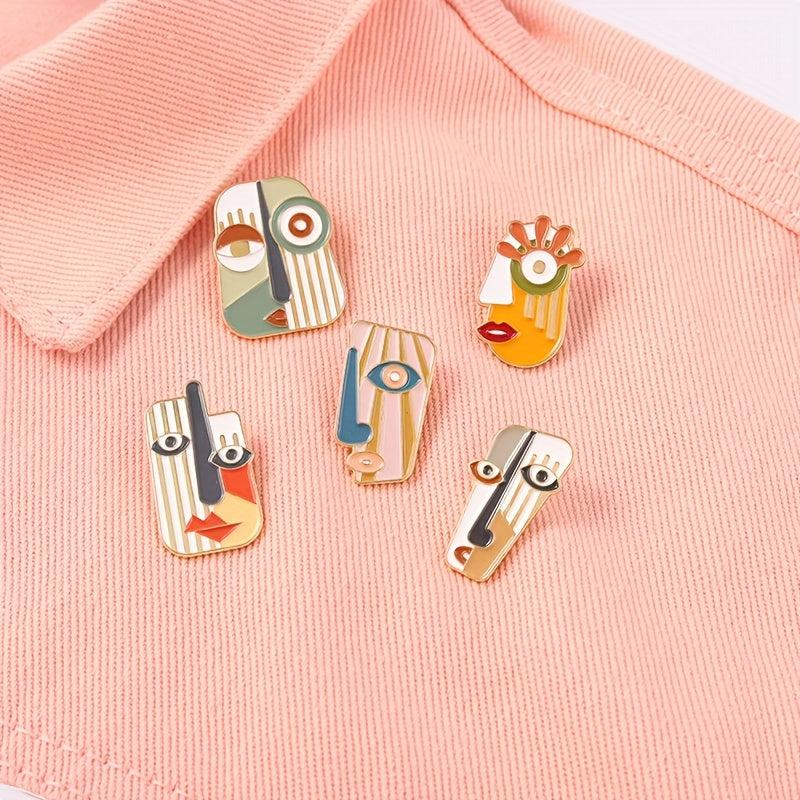 Geometric Portrait Enamel Pins Abstract Face Brooches