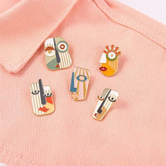 Geometric Portrait Enamel Pins Abstract Face Brooches