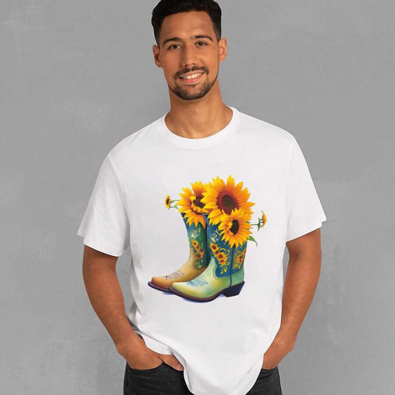 Sunflower Cowboy Boots Retro Decals Heat Transfer Printing Patch