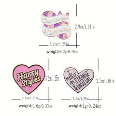 3pcs Cartoon Metal Badge Heart Letter Brooch Decoration for Men