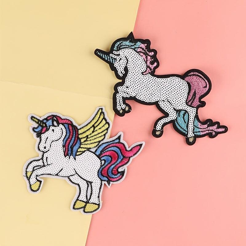 2pcs Unicorn Sequins Embroidery Patches DIY Clothes Bag Accessories