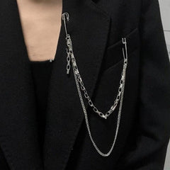 Pin Clip Chain Jewelry Set with Brooch Necklace