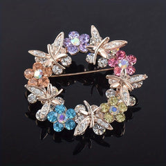 Men's Crystal Rhinestone Floral Brooch Silk Scarf Accessory