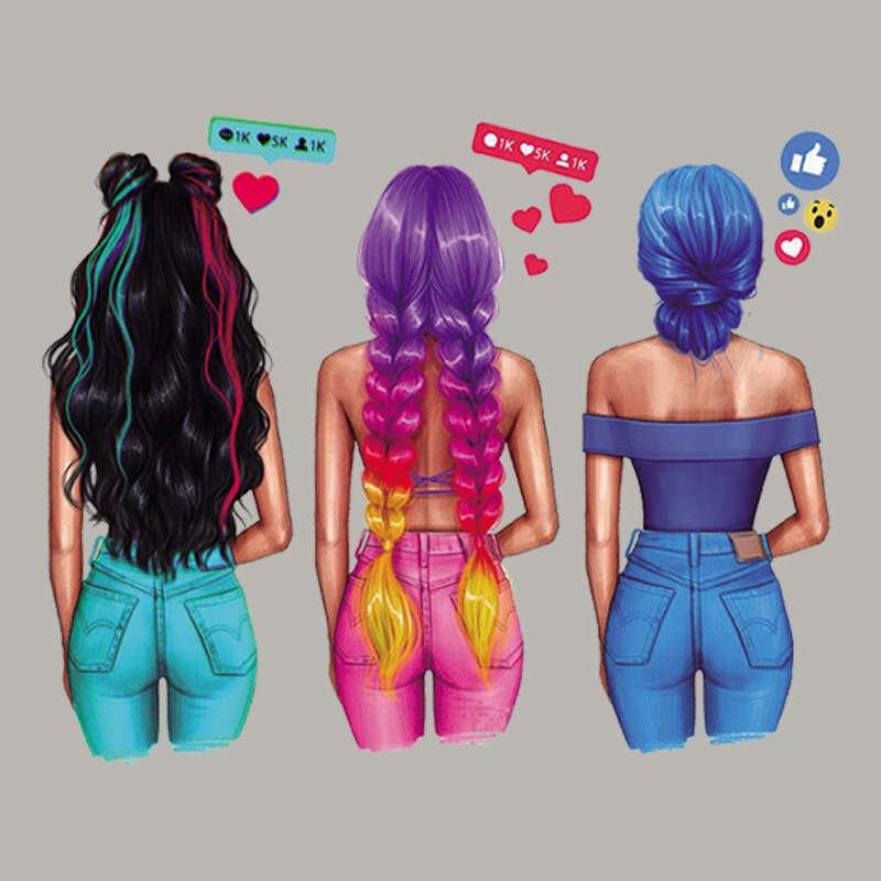 Social Woman Patches Heat Transfer DIY Vinyl Tops Patches Iron T Shirt