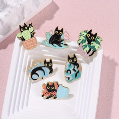 Cat Plant Enamel Pin Green Brooch Flower Jewelry Metal Lapel Pin