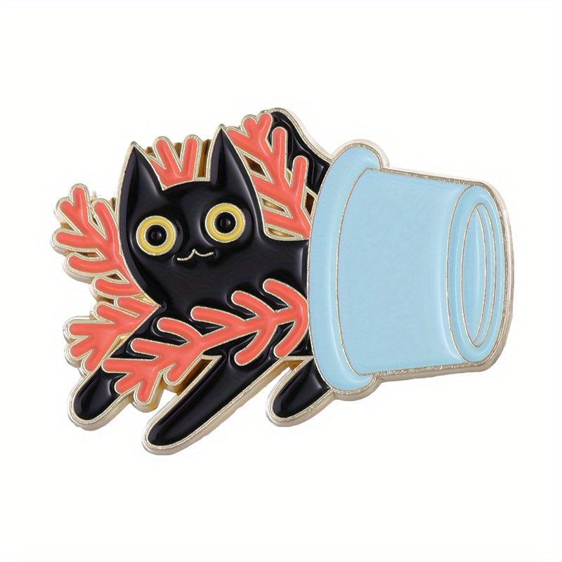 Cat Plant Enamel Pin Green Brooch Flower Jewelry Metal Lapel Pin