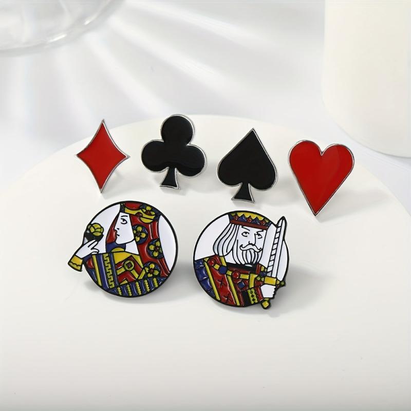 6pcs Poker Card Metal Brooches Set Enamel Badge Anti-slip Buckle For Men