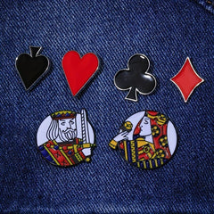 6pcs Poker Card Metal Brooches Set Enamel Badge Anti-slip Buckle For Men