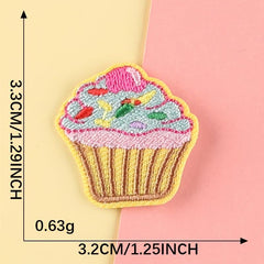 6pcs Cartoon Leaf Cake Embroidered Patches For Clothes Jeans