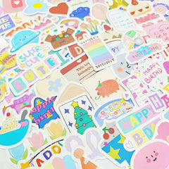 90pcs Cartoon Birthday Sticker Waterproof Stickers Pack DIY Party Decals