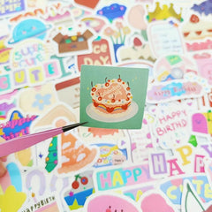 90pcs Cartoon Birthday Sticker Waterproof Stickers Pack DIY Party Decals