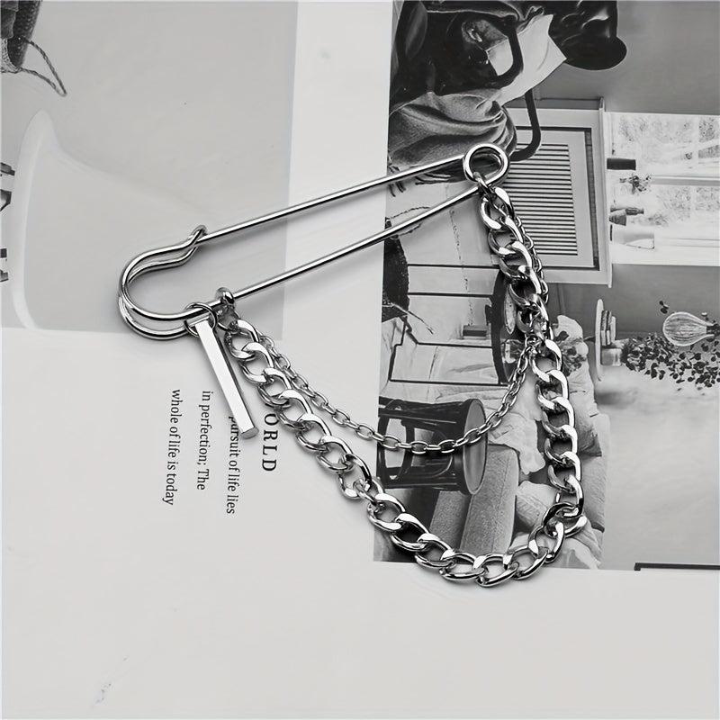 Men's Chain Pin Brooch Street Metal Decoration Hip hop Western Clothing Accessor