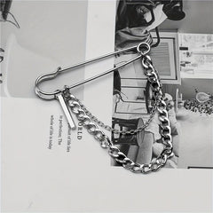Men's Chain Pin Brooch Street Metal Decoration Hip hop Western Clothing Accessor