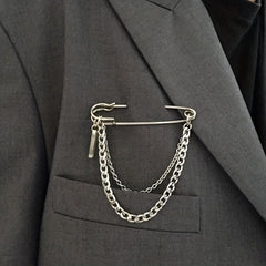 Men's Chain Pin Brooch Street Metal Decoration Hip hop Western Clothing Accessor