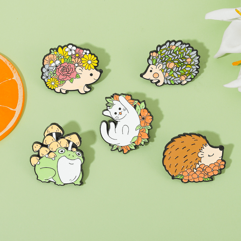 Frog Mushroom Flower Hedgehog Brooch Buttons For Men