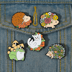 Frog Mushroom Flower Hedgehog Brooch Buttons For Men