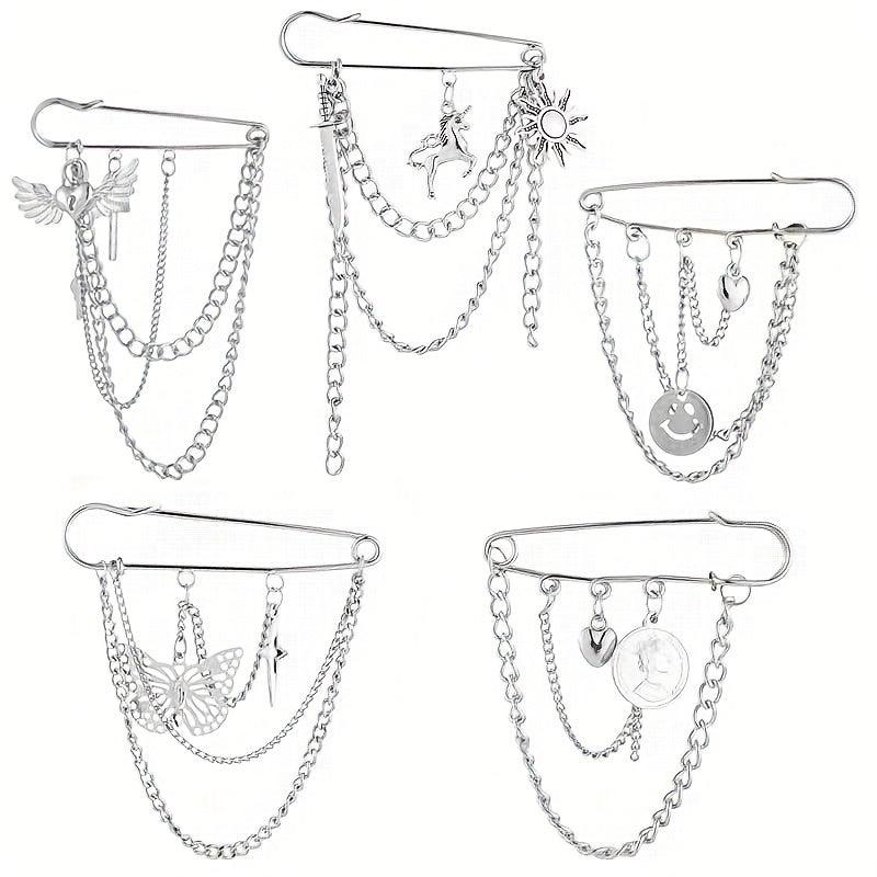 Metal Chain Pin Ins Tide Brooch Hip Hop Decoration Unisex