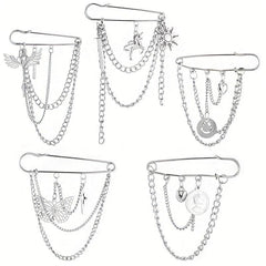 Metal Chain Pin Ins Tide Brooch Hip Hop Decoration Unisex