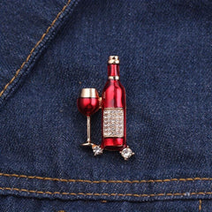 Rhinestone Wine Bottle Wine Glass Brooch Clothing Backpack Creative Pin