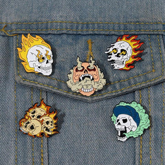 Skeleton Flame Ghost Brooch Pin