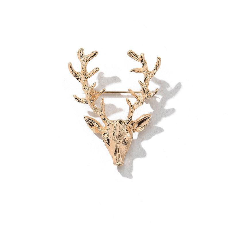 Men's Elk Brooch Golden Antlers Pin Christmas Gift