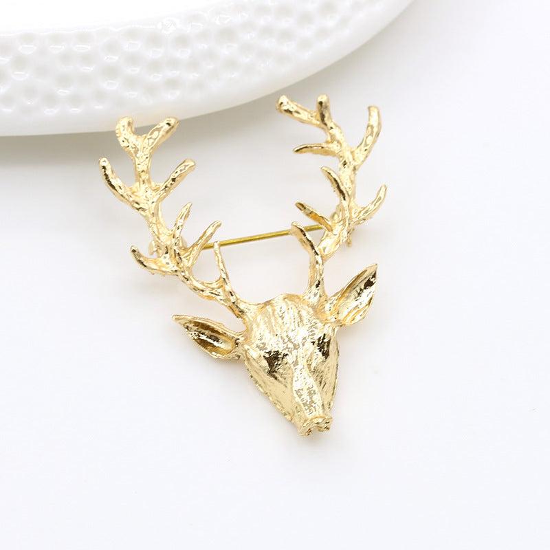 Men's Elk Brooch Golden Antlers Pin Christmas Gift