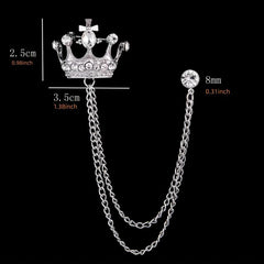 Men's Rhinestone Crown Tassel Chain Brooch Pin