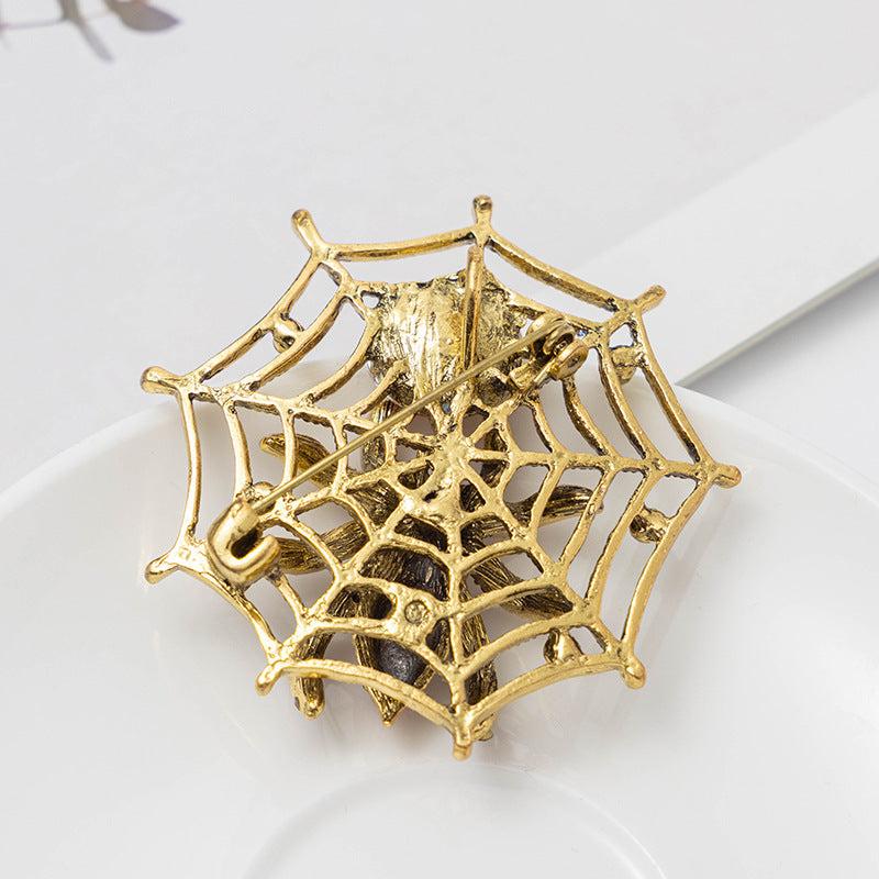 Retro Spider Web Spider Rhinestone Necklace Brooch Dual purpose Insect Brooch