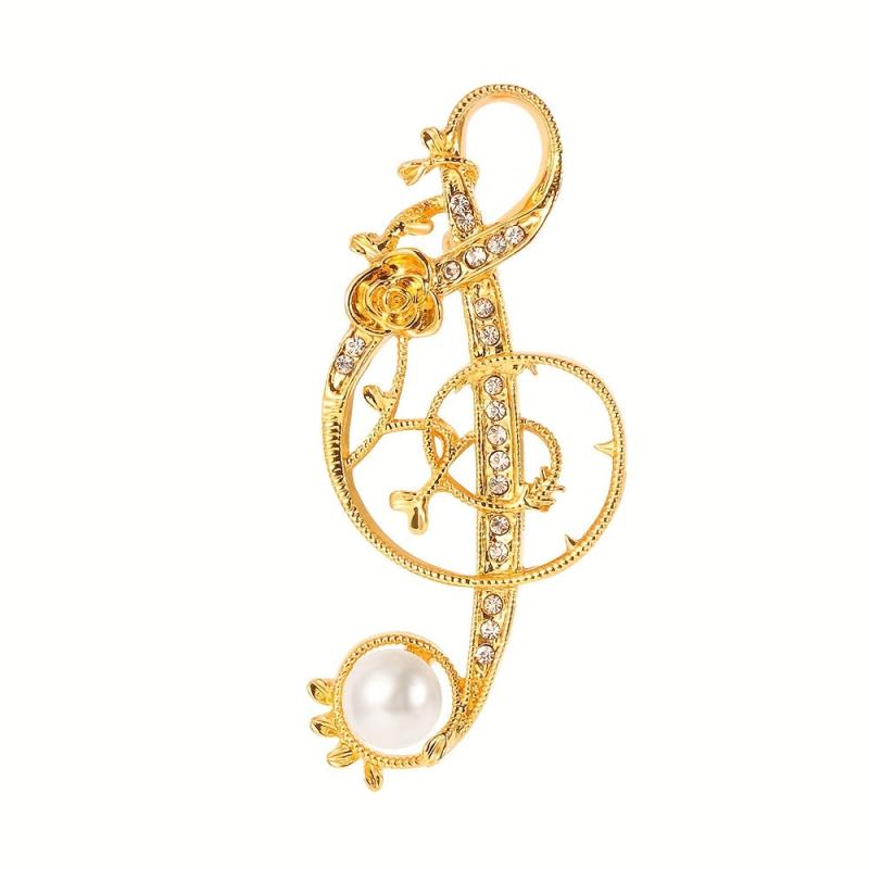 Music Note Brooch Pin Crystal Suit Brooch Pearl Jewelry