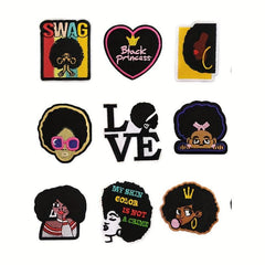 9pcs Girl Iron On Patches Embroidered Applique DIY Crafts Repair Patch