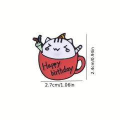 2pcs Cat & Coffee Cup Brooch Collar Pin Backpack Accessory