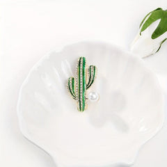 Cactus Brooch Pin Faux Pearl Lapel Pin for Jackets Dress Suit Hats Scarves Pants